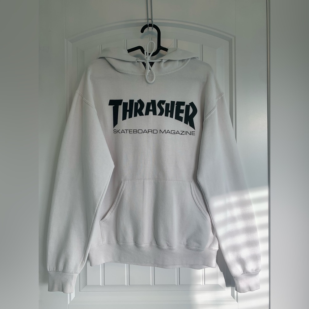 White Graphic Thrasher Hoodie